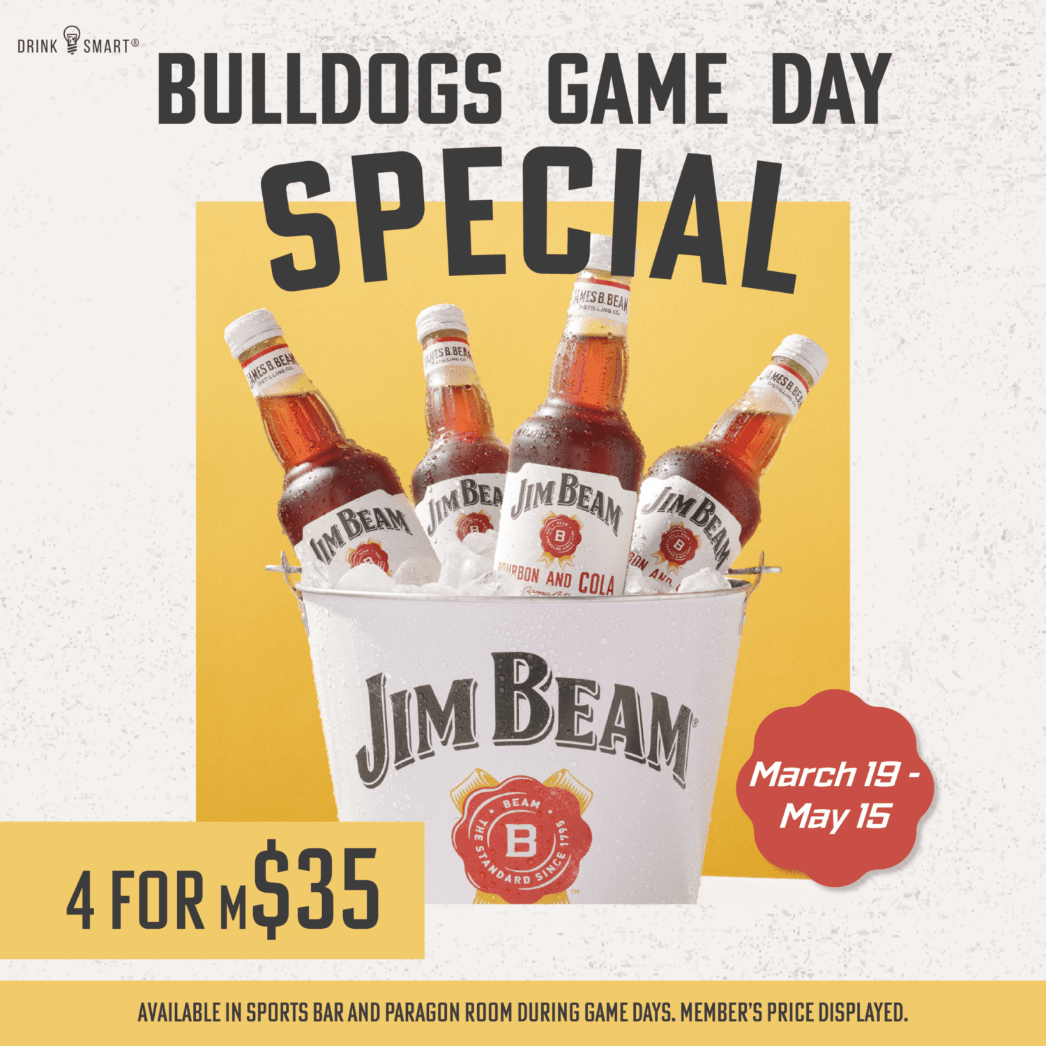 Jim Beam Game Day Special Sydney | Drinks Deal at Canterbury Club